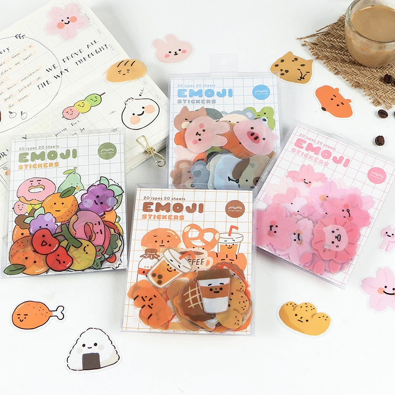 

20PCS/bag 4Designs Bread Bear Animals Sakura Clear Deco Diary Stickers Scrapbooking Planner Decorative Stationery Stickers Set