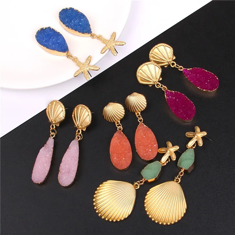 

2019 Druzy Earring Boho Rose Gold Quartzs Pendant Drop Earrings For Women Hanging Crystal Earring Statement Dangle Jewelry Gift