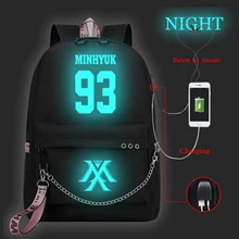 Mochila Feminina Kpop MONSTA X рюкзак женский рюкзак Usb зарядка школьные сумки для девочек-подростков светящийся дорожный рюкзак для ноутбука