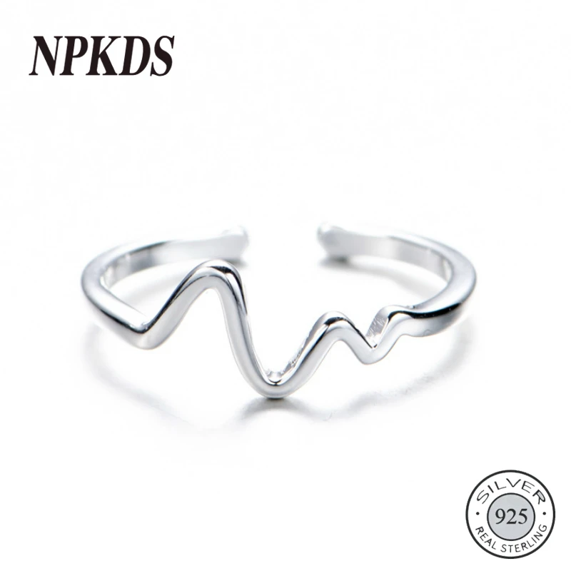 

925 Sterling Silver Electrocardiogram Thin Rings Silver FreshHeartbeat Minimalist Rings for Women Wholesale Jewelry Silver 925
