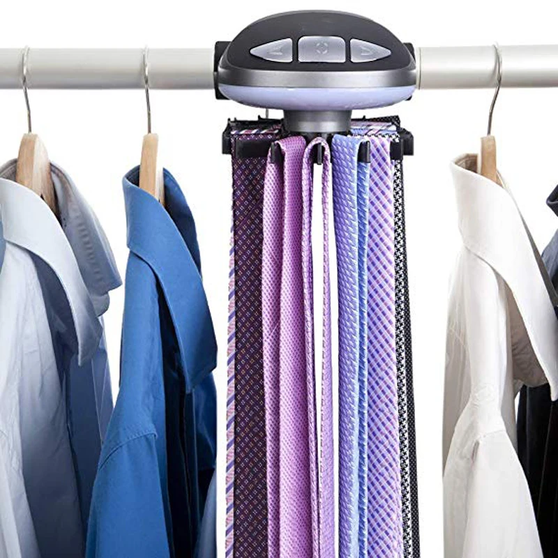 Электрическая вращающаяся стойка для галстуков со светодиодный светильник для хранения гардероба Scraf органайзер для гостиной до 45 галстуков и 8 ремней