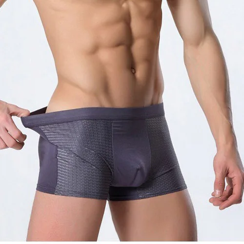 Men's Underwear Gentle Flexible Super-elastic Boxer Soft Bamboo Fiber Breathable Solid Cutting Grid-patterned Underpants M417