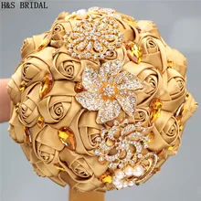 Популярные золотые свадебные цветы, роскошные золотые стразы, жемчужные свадебные цветы для невесты, подружки невесты, искусственные розы