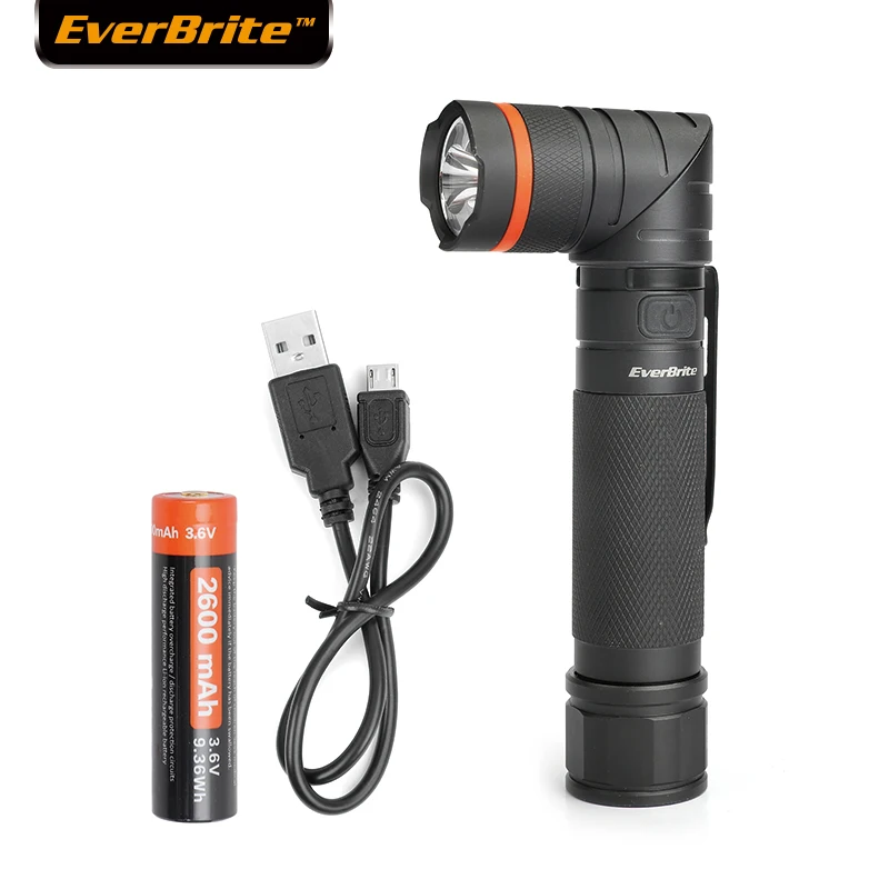 Светодиодный тактический фонарик EverBrite перезаряжаемый от USB с аккумулятором 18650 в