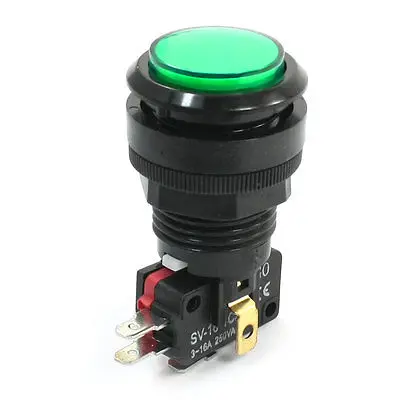 

12V SPDT 1NO 1NC Momentary Mushroom Cap Push Button Switch w Green Light