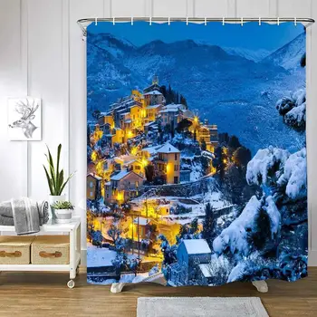 

Modern woods snow scene Shower Curtain Snow Night Printed Bath Screen Shower Curtain Bathroom Waterproof Polyester Fabric