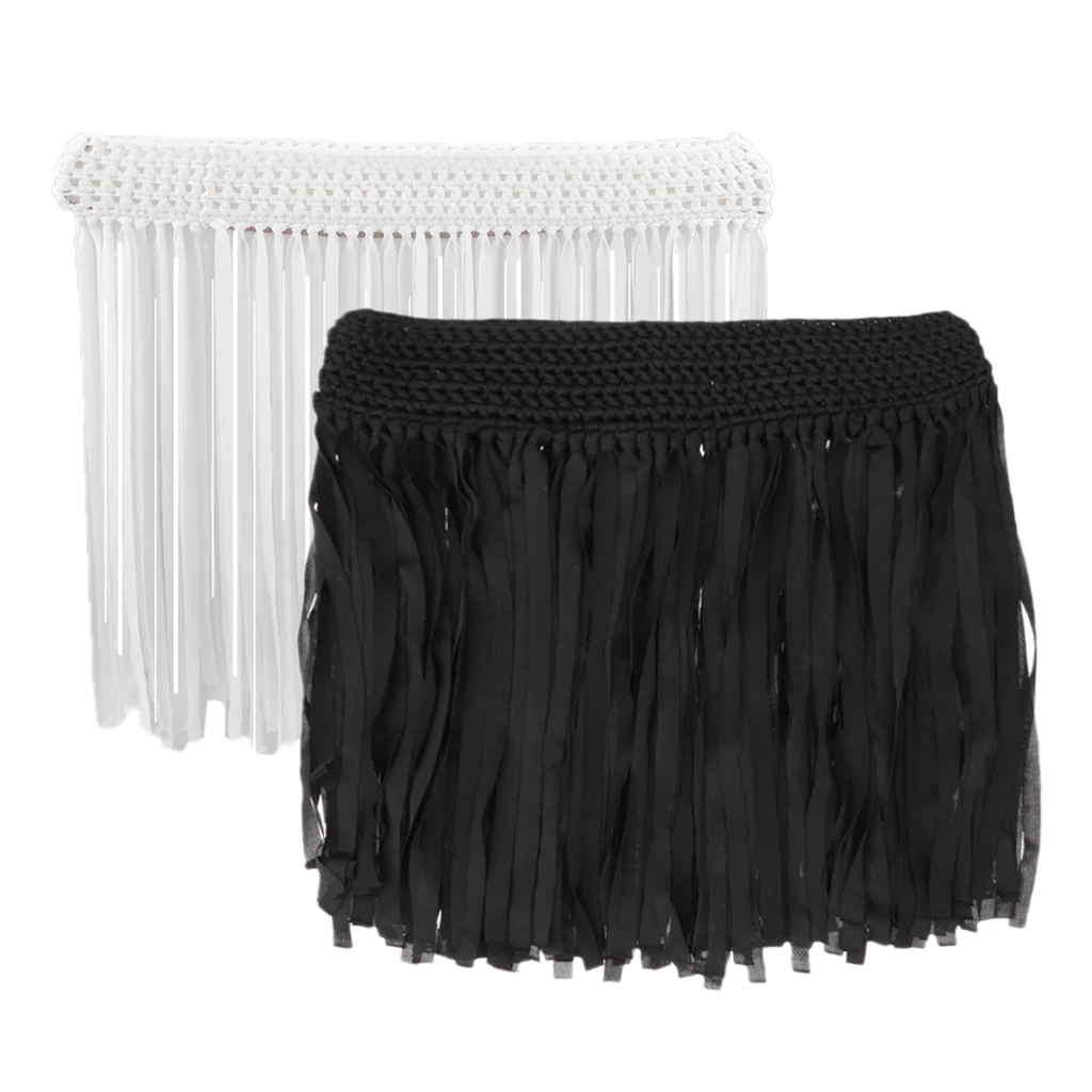 

2 Pieces Women Mini Skirts Summer Beach Sarong Bikini Swimsuit Wrap, Elastic Waist Crochet Tassel Fringe Cover Ups