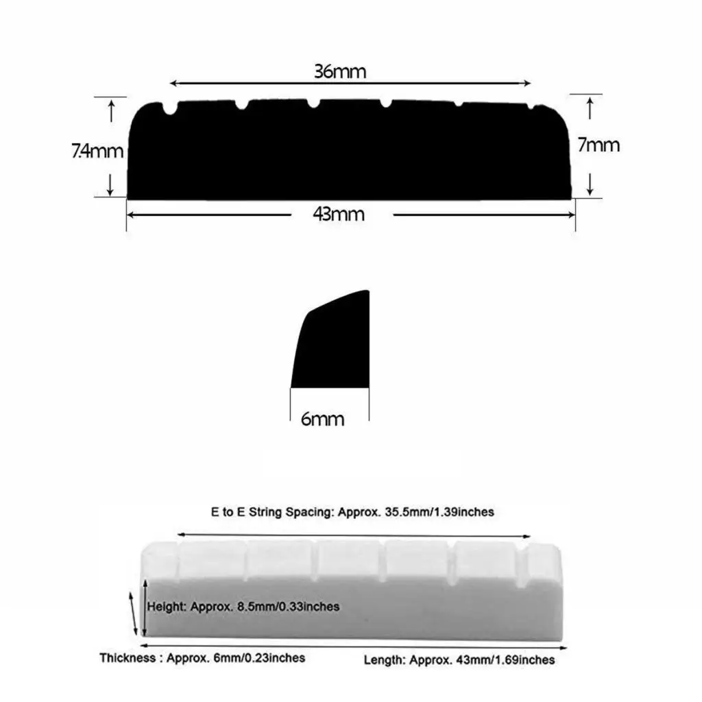 6 String Pre-Slotted Bone Guitar Nut Compatible Electric Guitar Acoustic Guitar White Unbleached.(Nut: 43×6×8.5mm) 6 String Pre-Slotted Bone Guitar Nut Compatible Electric Guitar Acoustic Guitar White Unbleached.(Nut: 43×6×8.5mm)