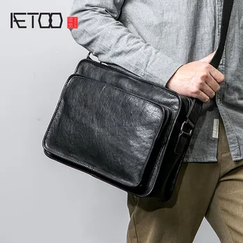 

AETOO Leather men's business bags, casual shoulder bags, head-layer Cowleather fashion sloping bag