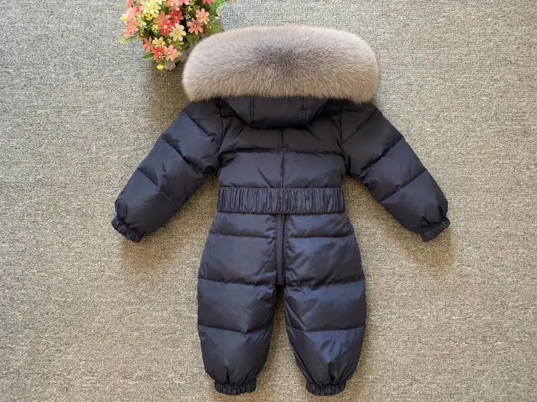 Luxury Large Real Fur Collar Infant Baby Snowsuit Thick Warm Down Rompers Hooded Toddler Boys Girls Jumpsuit One-pieces Ski Suit