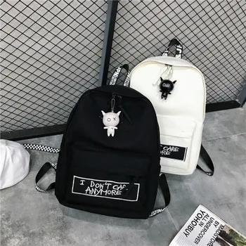 

2019 New Fashion Canvas Letter Printed Women Bag Pendant Travel Women Shoulder Bag Harajuku Backpack Female Mochila Backpack