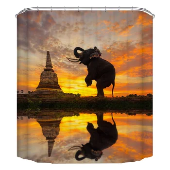 

Creative Sunset and Elephant Pattern Practical Bath Curtain Fashion Waterproof Shower Curtain for Home Bathroom 150x180cm