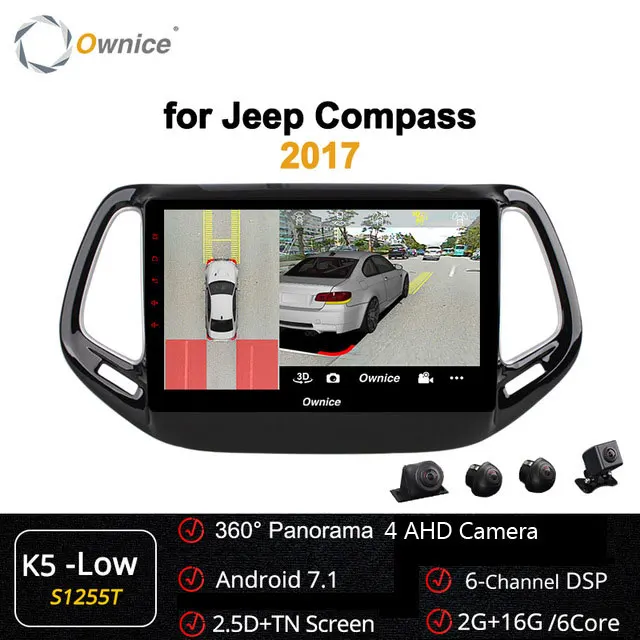 Ownice 10," Восьмиядерный Android 9,0 4G ram автомобильный DVD gps Navi плеер carplay для Jeep Compass DVR 4G DSP 360 Pano ram оптический - Цвет: S1255 K5-Low