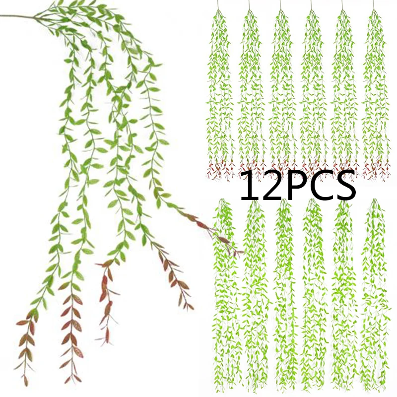 

12pcs Artificial Hanging Plant Fake Leaves Weeping Willow Wedding Home Decor