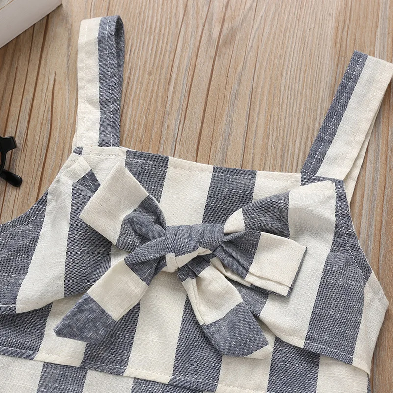 

Summer Europe And America Children Girls' Trousers Bow Stripes Trousers Suspender Pants Crawler Customizable