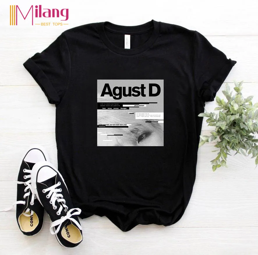 T138A Женские черные футболки Agust D, женские футболки с коротким рукавом, летняя брендовая одежда Vogue, топы для девочек - Цвет: T138A