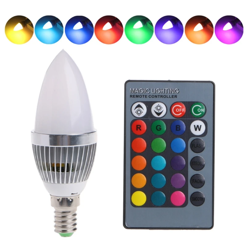 

E12 3W RGB LED 15 Colors Changing Candle Light Bulb Lamp w/Remote Control AC85-265V E65B