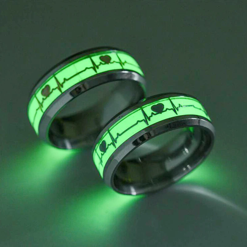 Fashion Stainless Steel Luminous Finger Ring For Women Men Glowing In Dark Heart Couple Wedding Bands Jewelry Gift Accessories 3