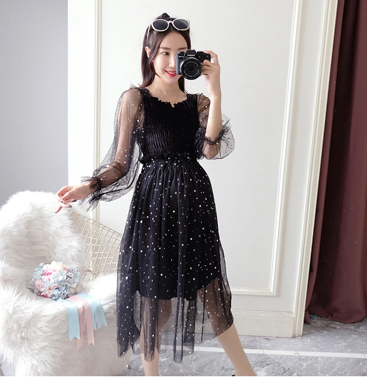 Yarn Gauze Princess Maternity Dresses Pregnancy Clothes For Pregnant Women Dress Elegant Sexy Sequins Vestido Maternity Clothing