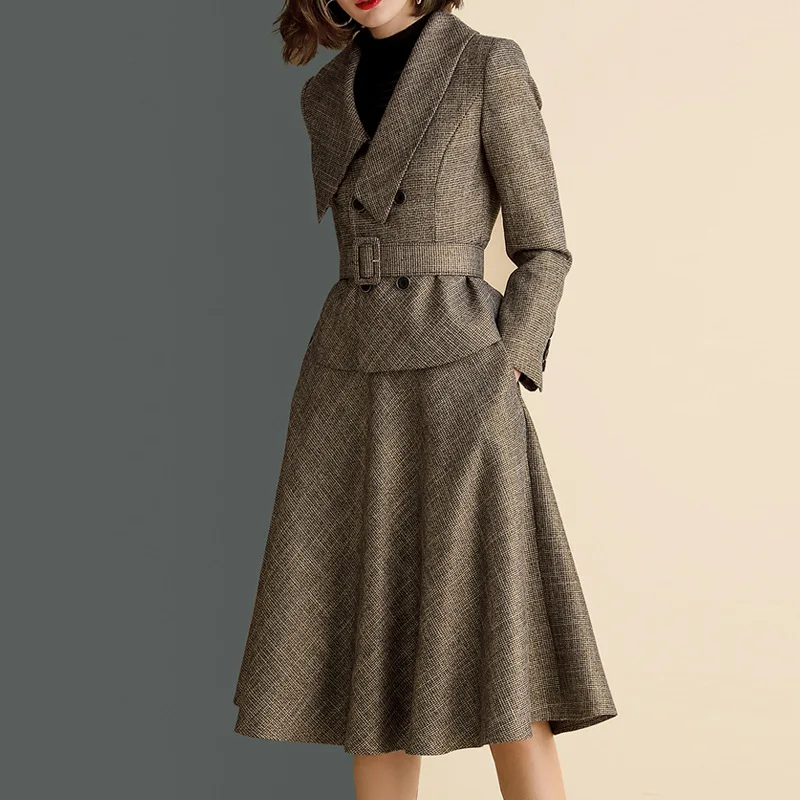

2 sets of women's autumn and winter new retro asymmetric suit jacket with skirt two-piece OLprofessional office ladies suit suit
