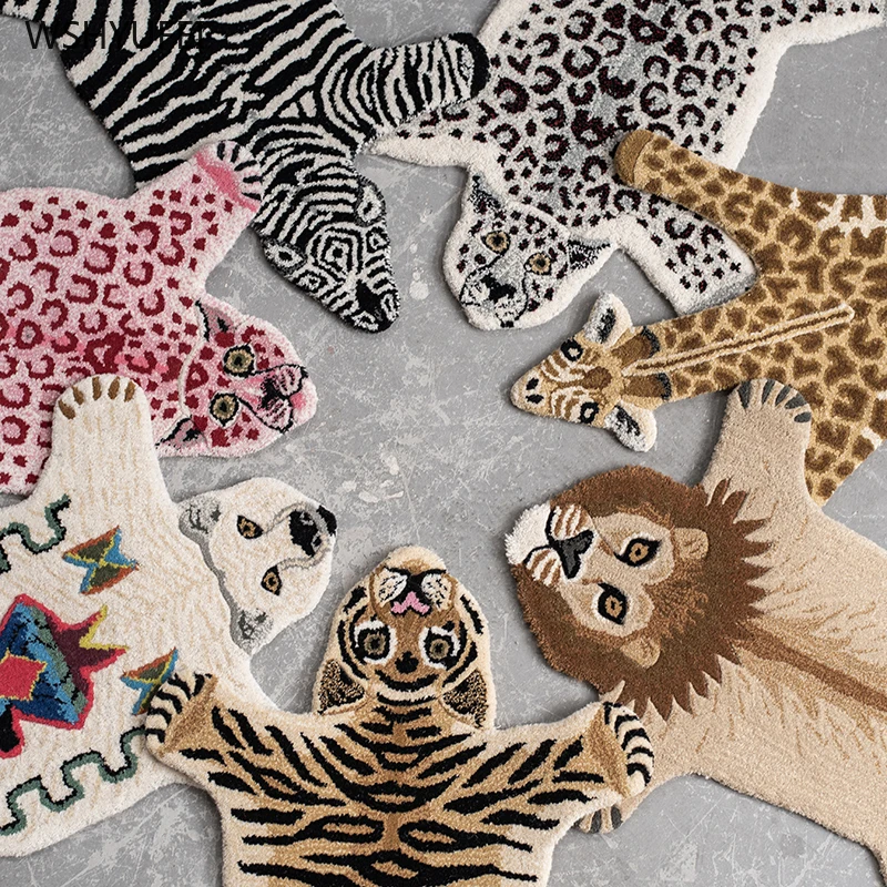 

Handmade 80% wool cartoon animal tiger leopard hand-made 20% cotton home carpet living room sofa bedroom children bedside mat