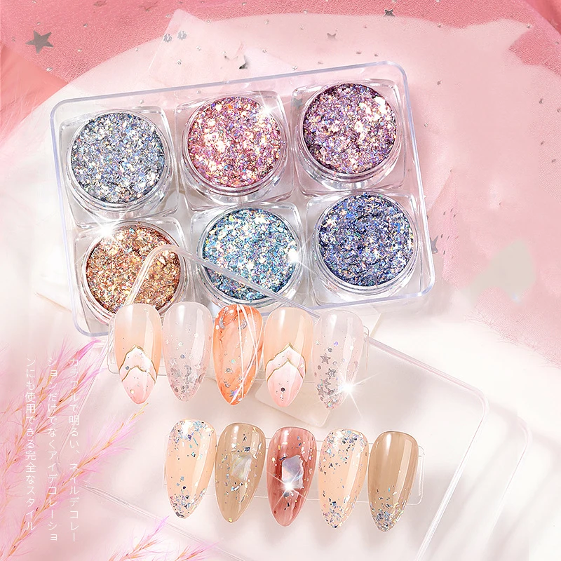 

Nail Decorations Glitter Boxs 6 Colors 3D Stickers Nail Accessoires Set Decor For Nails Design Manicure Tools Nail Supplies