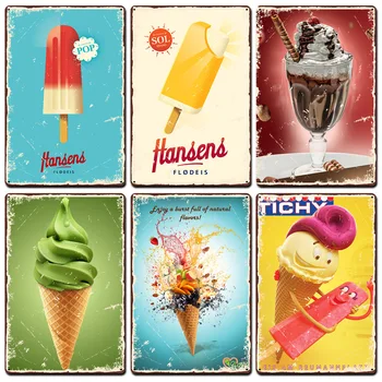 Ice Cream Vintage Metal Poster Retro Chocolate Matcha Cupcake Tin Signs Plaques Wall Decor for Cafe Coffee Shop Club Restaurant 1