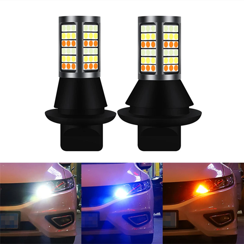 

2pc DRL 1156 BA15S Canbus T20 3156 7440 LED Bulbs White/Amber/Ice blue 3 Color Car Daytime Running Lights with Turn Signal Light