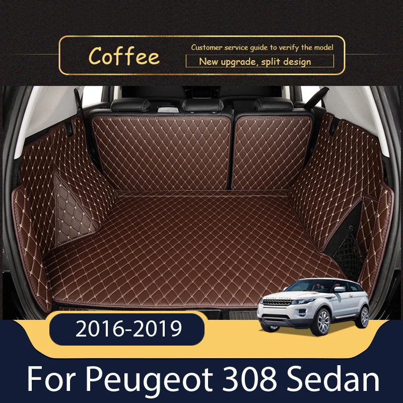 Регбийные кожанные автомобильных ковриков для Peugeot 308 седан 2016-2019 задний багажник