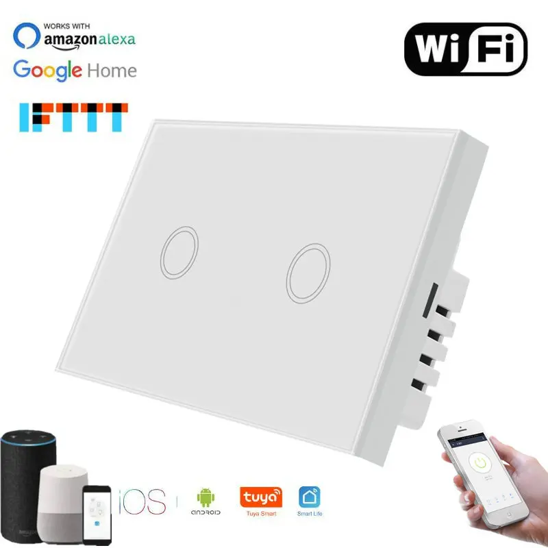 

1/2/3 Gang Wifi Smart Switch US Standard 120 Type Smart Wall Touch Light Switch APP Remote Control via Alexa Google Assistant