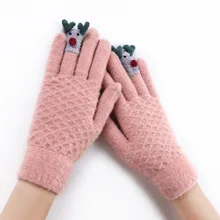 Милые детские зимние вязаные перчатки с изображением животных для сенсорного экрана, зимние теплые варежки для бега для девочек, женские супер теплые перчатки