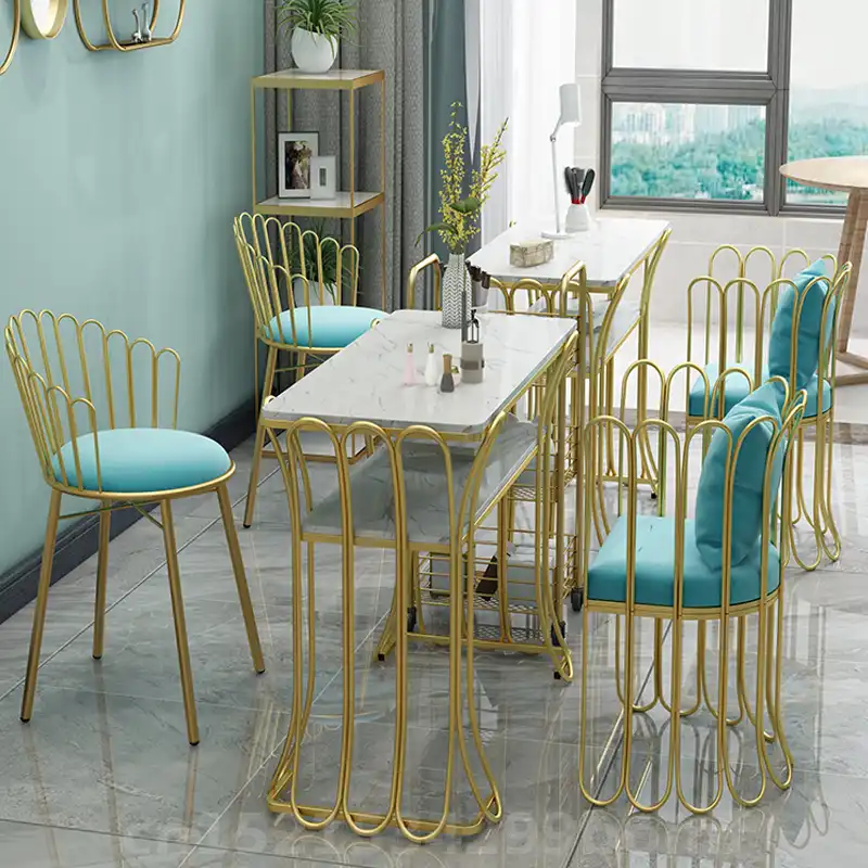 Nordic Golden Nail Chairs Simple Bedroom Sofa Cafe Chair Art Dining Table Room Chairs Salon Furniture Nail Table Manicure Table Aliexpress