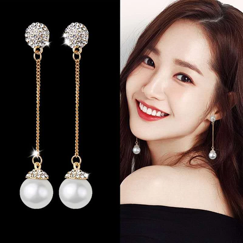 Clip On Earrings With Pearls No Pierced Dangle Long Elegant Ear Clip