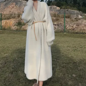 

Autumn Winter coat faux mink loose velvet knitted cardigan women sweater warm Open Stitch Long Cardigans