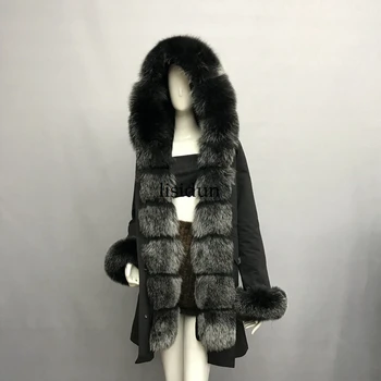 

2019 Real fur coat fox parkas winter jacket coat women parka big real raccoon fur collar natural fox fur liner long outerwear