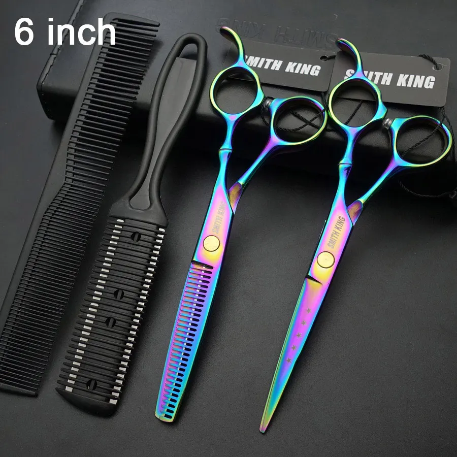 6 inch-multicolor Набор профессиональных парикмахерских ножниц SMITH KING, " /7" ножницы для резки+ филировочные ножницы, парикмахерские ножницы+ комплекты+ расческа - Цвет: 6 inch-multicolor