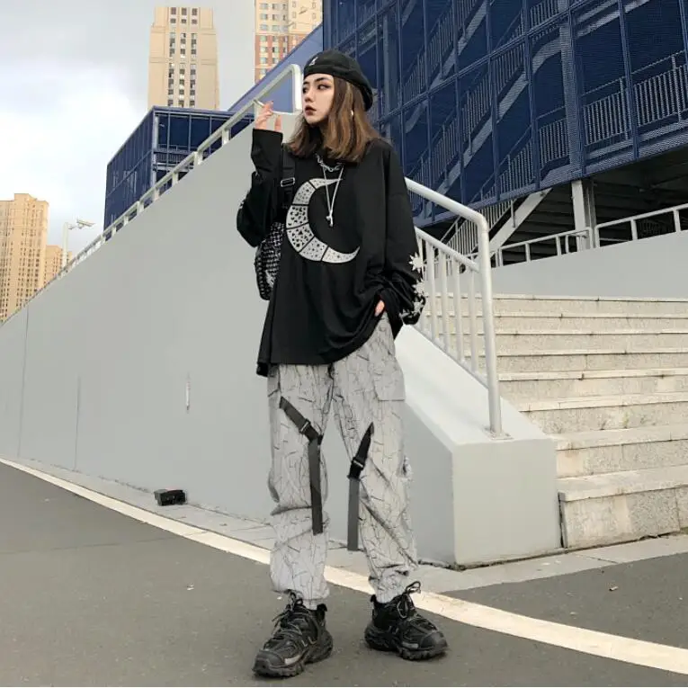 Осень; Новинка; футболка с надписью «i личность Harajuku с принтом, с длинными свободными рукавами рукав футболка