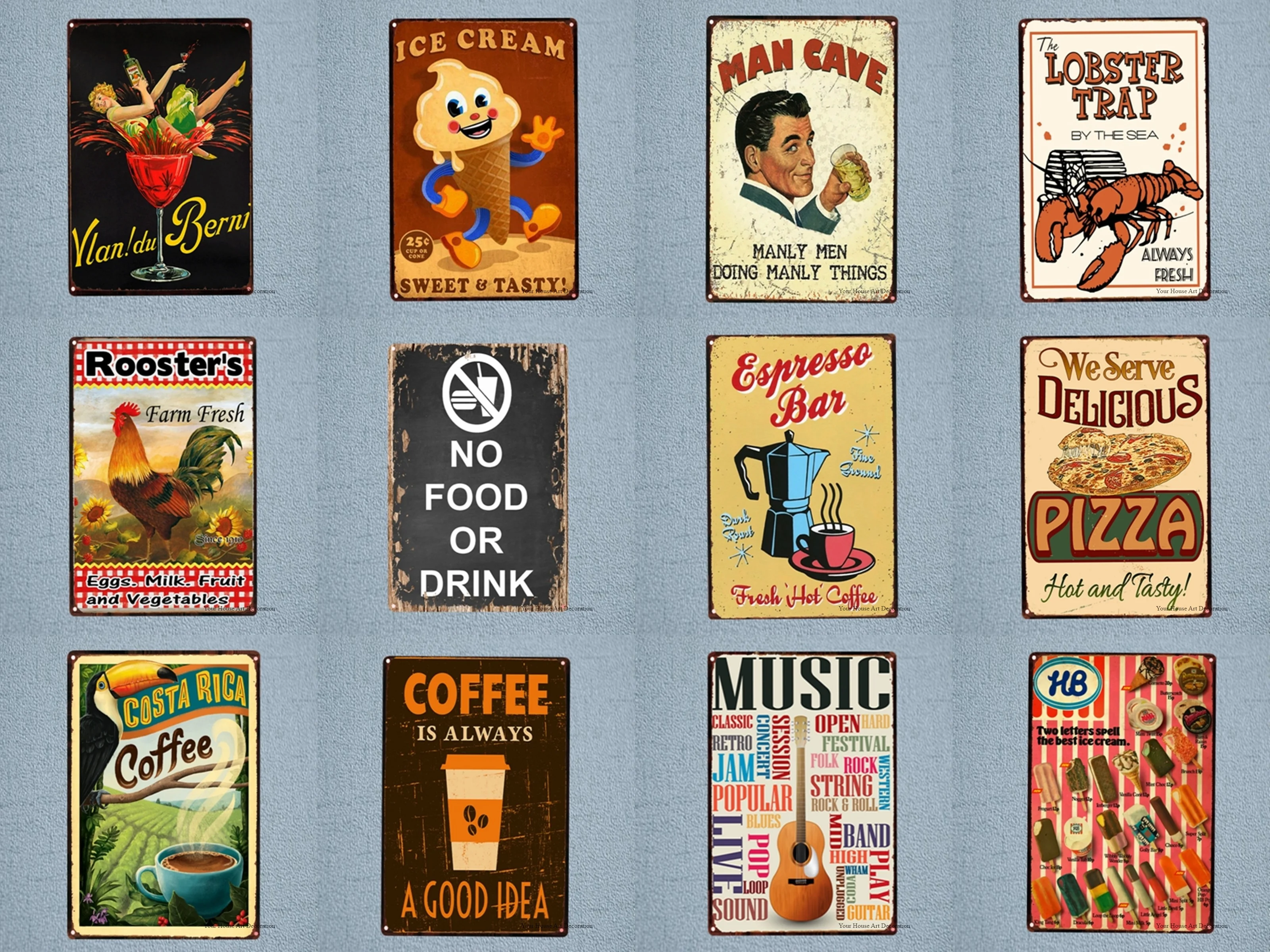 

Ice Cream Metal Tin Sign Coffee Plate Decor Poster Plaque Metal Vintage Wall Decor for Bar Pub Club Man Cave Home Decor