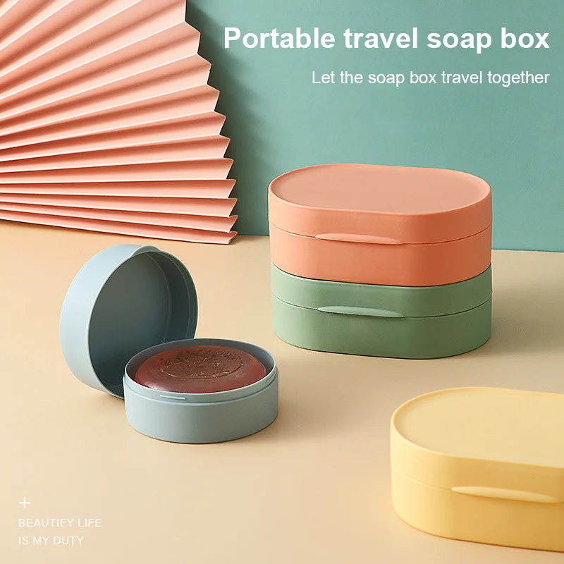Jabonera portátil sellada con tapa para el hogar, caja de jabón con soporte para esponja, a prueba de agua, productos de baño