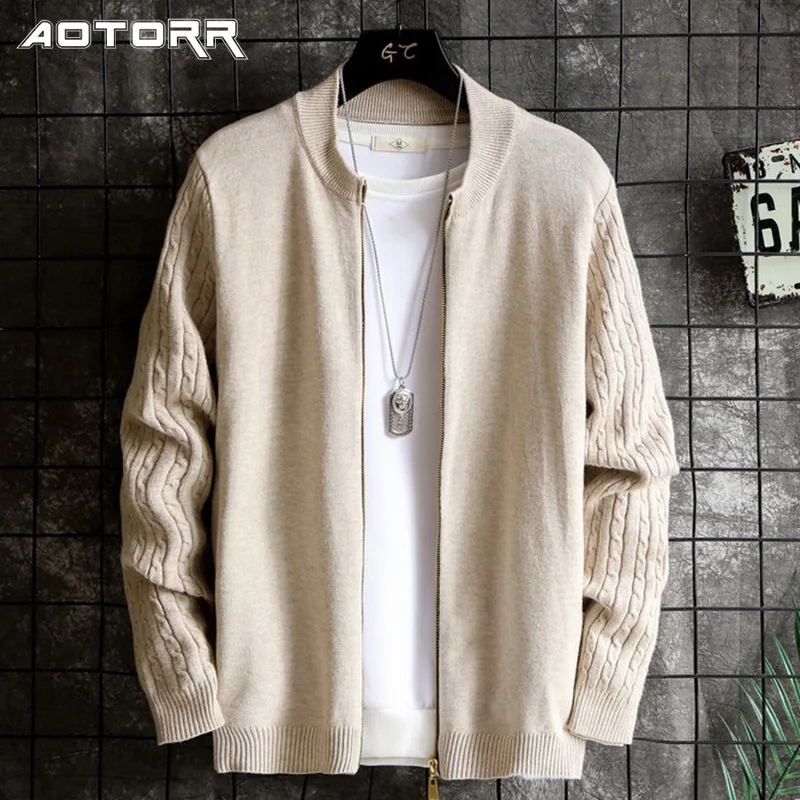 Cárdigan de punto para hombre, suéter de lana de manga larga de Color sólido, suéteres con cremallera, Top holgado, ropa para hombre 2021