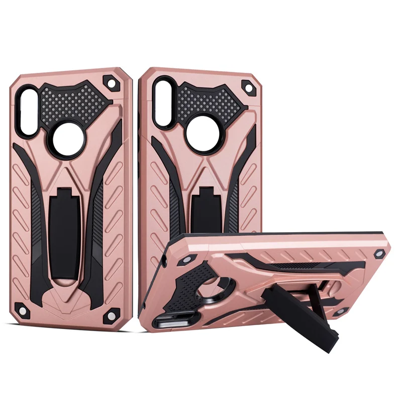 Rugged Protective Case For Huawei Y6 Shockproof Case Knight Armor Hard PC With Stand Phone Case For Y6 Y7 Y9 Pro Prime - Цвет: Розовый