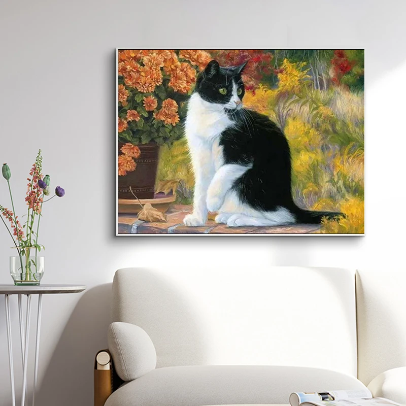 Oil Painting Cute Cat With Grassland Diy By Numbers Flowers Drawing Canvas Acrylic Handpainted Pictures | Дом и сад