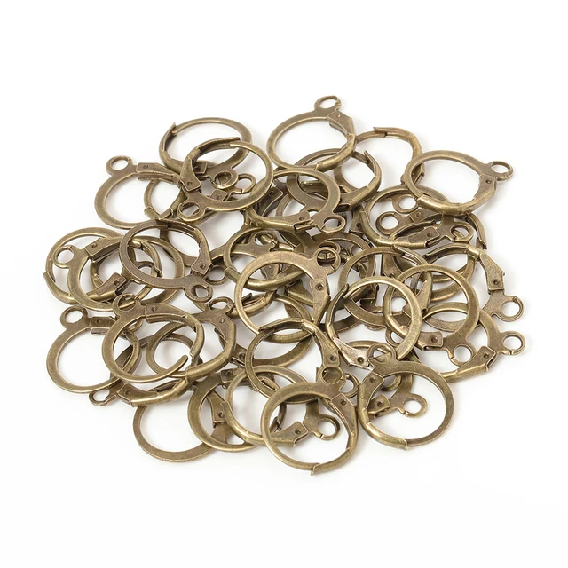 50pcs Metal Earring Making Accessories Rhodium Earring Clasps Hooks Findings With Loop Clasp Round Base For Jewelry Making Diy Antique bronze