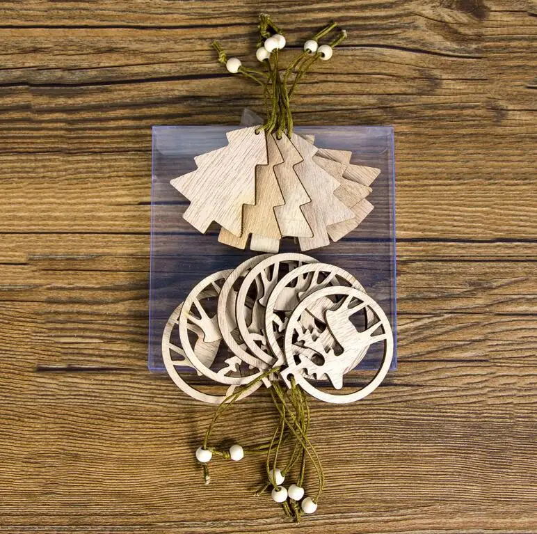 Kids diy gift Wooden angel New Year snowflake Christmas Pendants Craft Christmas Tree Decoration For Home Navidad Ornaments