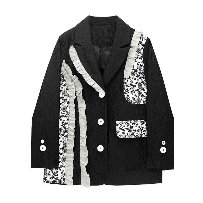 2022 Women Black Blazer Long Sleeve Vintage Single Breasted Jacket