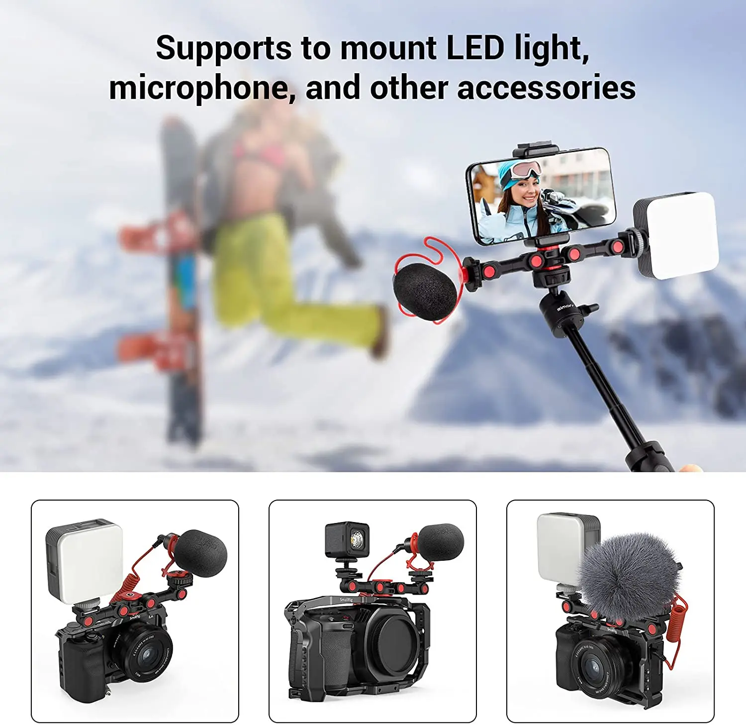 SmallRig Dual Cold Shoe Extension Bar Universal Cold Shoe Mount Bracket Plate Adapter for Camera Smartphone Microphone Led Light