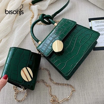

BISONJS Quality Stone Pattern PU Crossbody Bag For Women Designer Small Handbag Chain Shoulder Simple Bag Mini Purses Handbag
