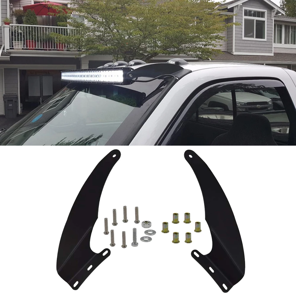 Upper Windshield Roof 52 inches Curved LED Light Bar Mounting Brackets Fit for 1994-2001 Dodge Ram 1500 2500