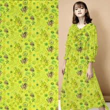 Яркий желтый чистый шелк крепдешин ткань граффити Цветочный дизайн, SCDC1095