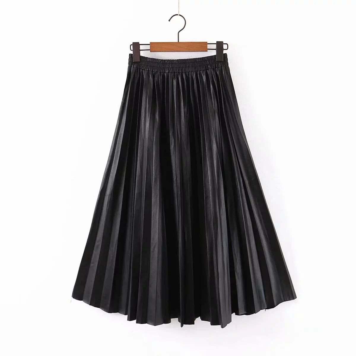 

Dt-818571 WOMEN'S Dress New Products Elastic Waist Pu Pleated Skirt
